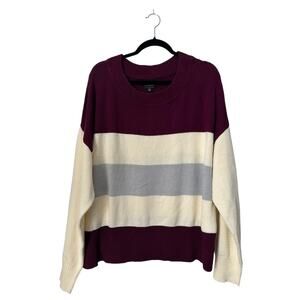 Lucky Brand Sweater Womens Size XL Maroon Beige Striped Color Block Pullover